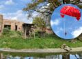 Parachutist landt in mensapenverblijf Ouwehands Dierenpark